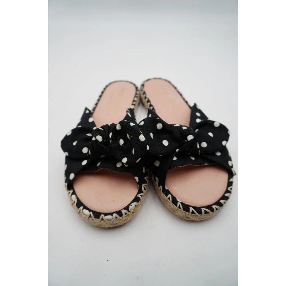 Kate Spade New York Saltie Shore Espadrille Slide Sandals Black Polka Women's 8B